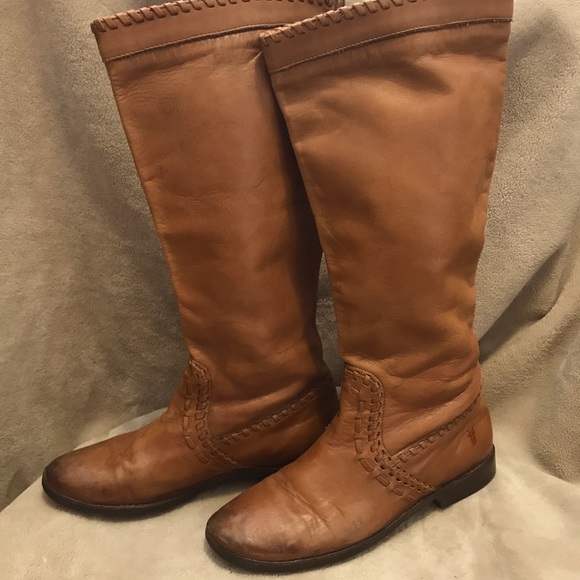 Frye Tall Trapunto Leather Boots w/ Woven Trim - Picture 1 of 9